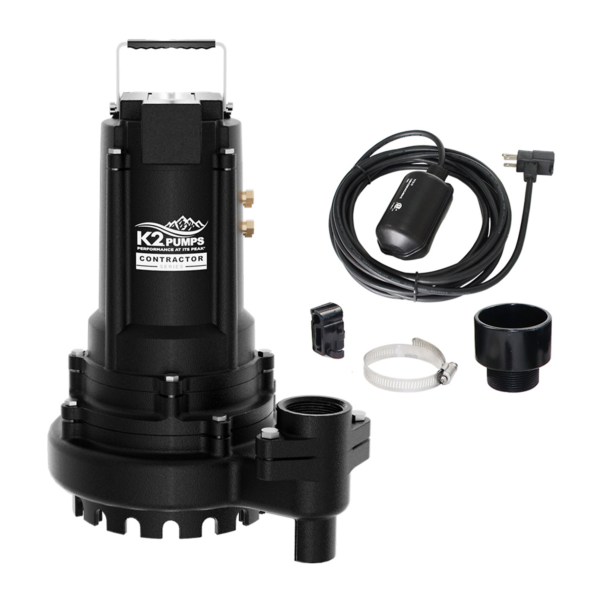 K2 1/2 HP Submersible Sump Pump - Piggyback Tethered, Max. Flow 6300 GPH, Port Size 1.5 in, Model# SPI05008TPK